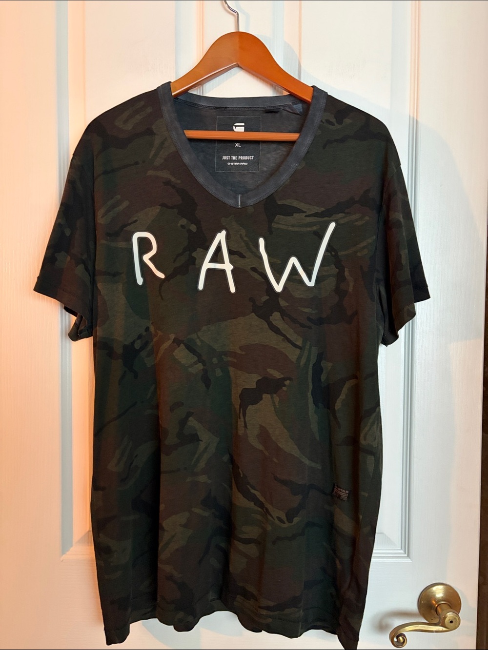 G-Star RAW Men’s Camo V-Neck T-Shirt in Olive and Dark Green